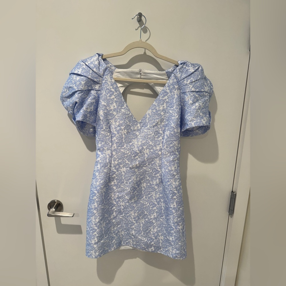 Bardot Light Blue Puff Sleeve Mini Dress - Picture 5 of 7